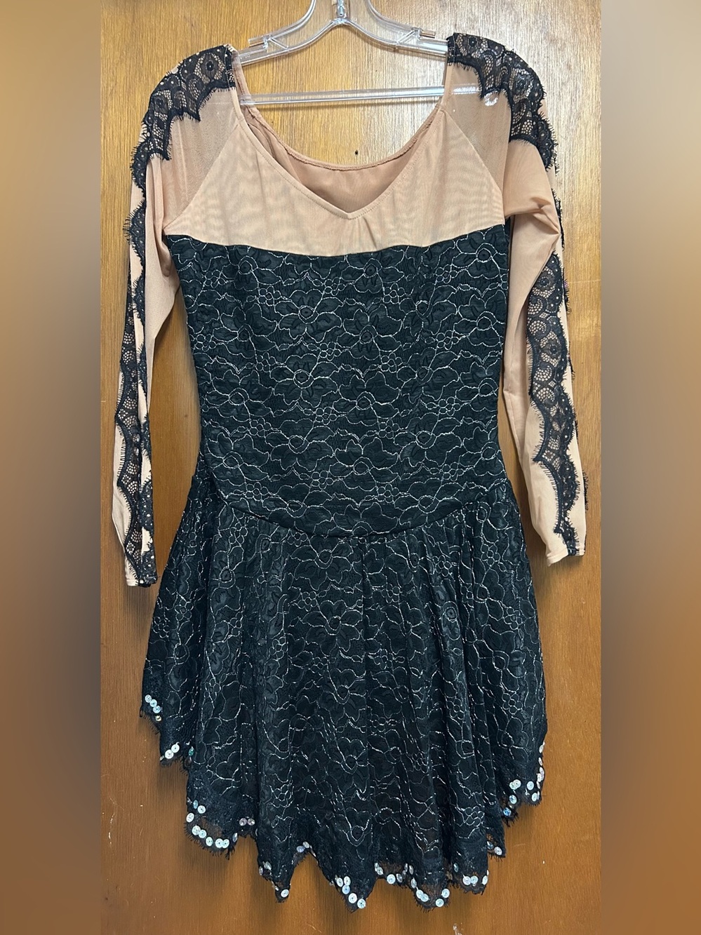 Costume Gallery Black Lace & Nude Illusion Sequin Dance Costume Medium Adult - Picture 4 of 6